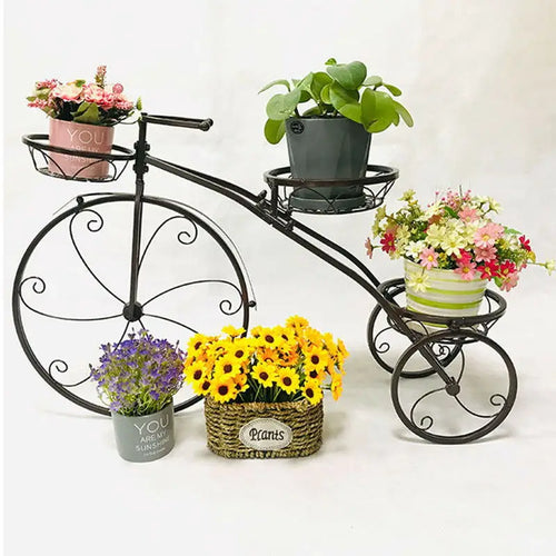Outdoor Indoor Flower Pot Black/White Bicycle Plant Stand