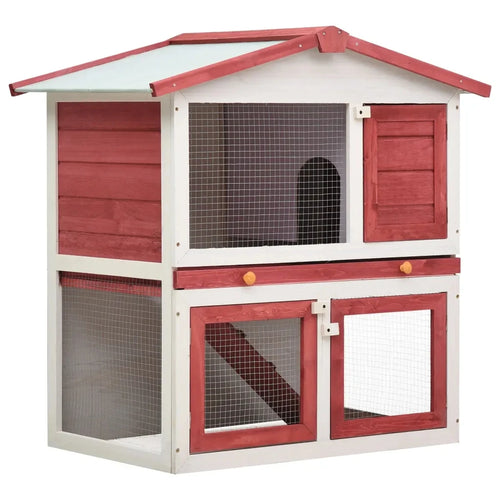 2 layers Small Animal House 3 Doors, Wood With Waterproof Roof Spacious layout 94 x 60 x 98 cm