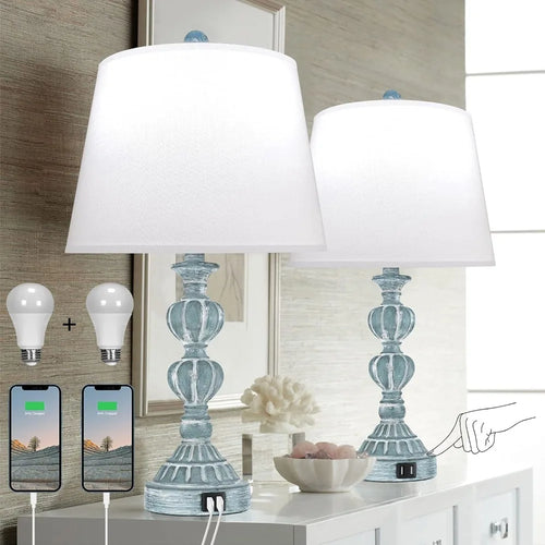 Touch Control Table Lamp Set of 2, 3-Way Dimmable 2 USB Charging Ports