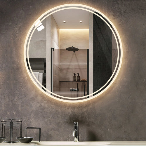 Bathroom Mirror with LED Lights, Circle Anti-Fog, 3 Color Changes