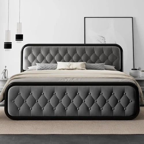 Noise-Free King Size Bed Frame Heavy Duty With Faux Leather Headboard, 12