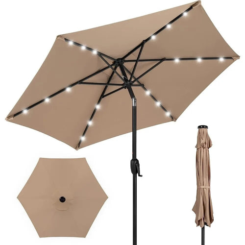 Best Choice Products 7.5ft Outdoor Solar Market Umbrella for Deck, Pool w/Tilt, Crank, LED Lights - Tan