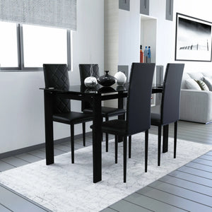 Tempered Glass Black Dining Table with 4 High-End Dining Chairs