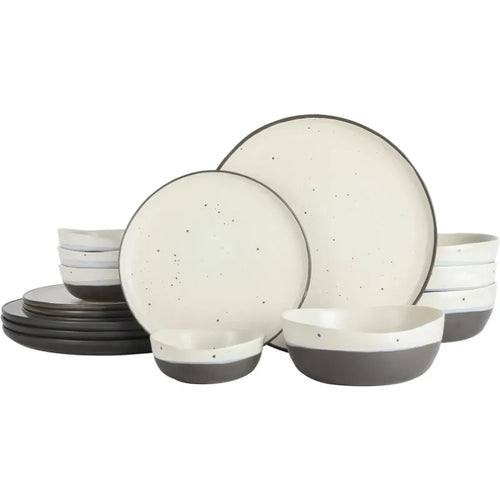 Double Bowl Dinnerware Set, (16pcs), White and Black