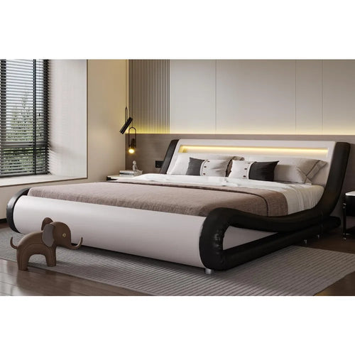 LED extra large luxury padded bed frame with adjustable headboard
