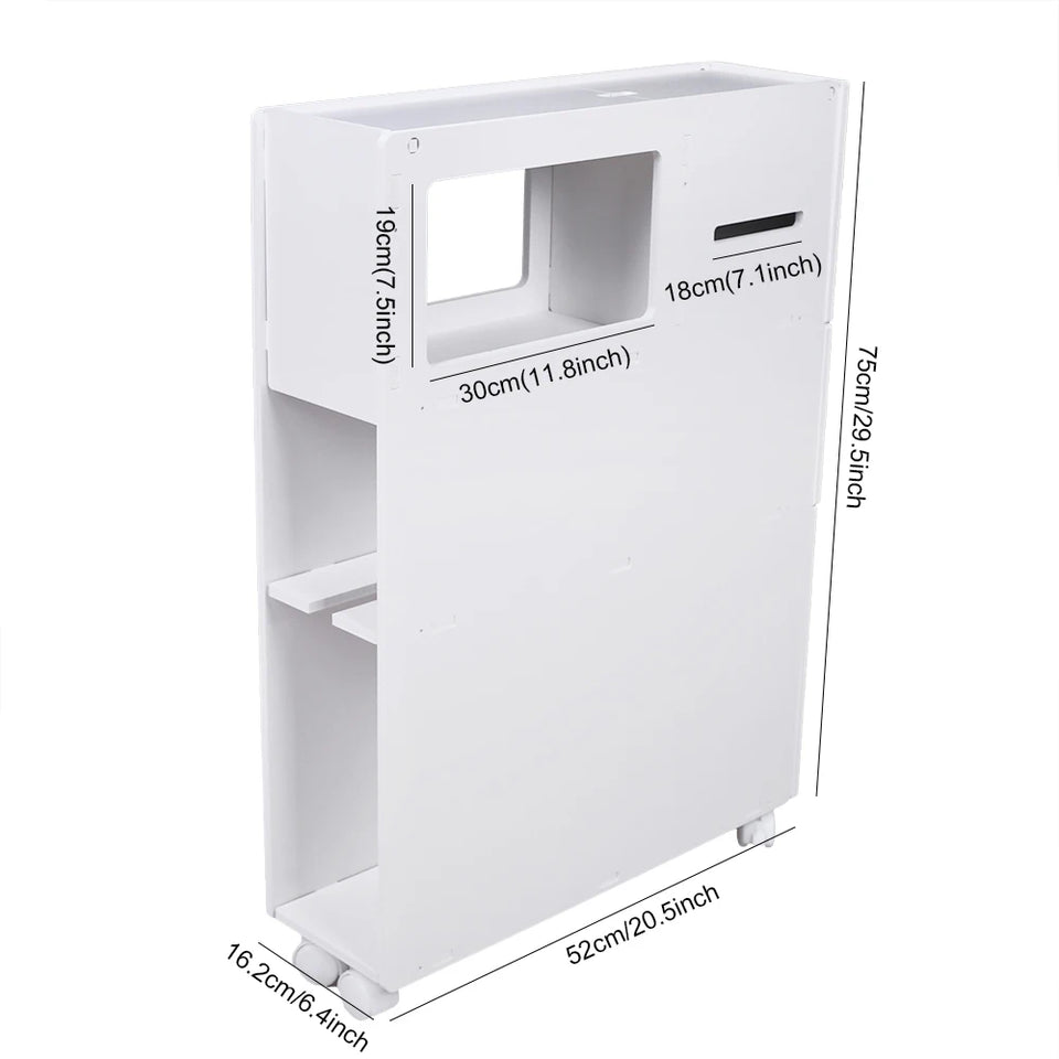 4-Layers White Storage Organizer, Narrow with Wheels