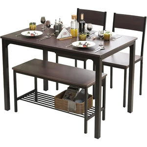 Kitchen Table Set for 4,2 Chairs with Backrest,2-Person Bench with Storage Rack, 43.3 inch
