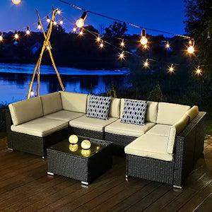 7 Pieces Patio Furniture Set, Outdoor Sectional Sofa PE Rattan Wicker with Table
