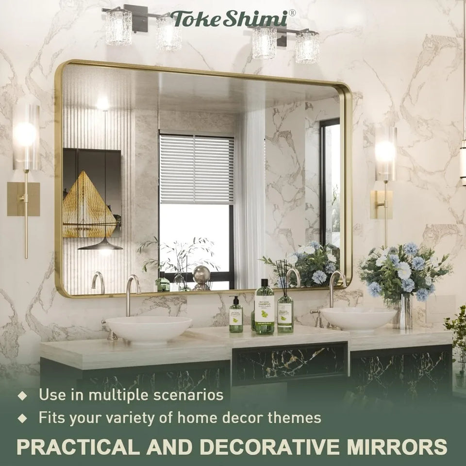 Gold Bathroom Mirror for Wall 40 x 30 Inch, Aluminum Alloy