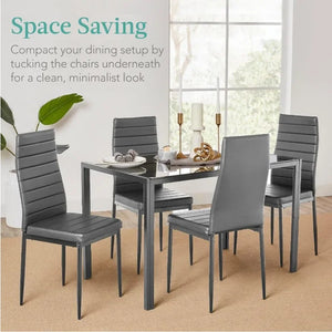 5-Piece Glass Dining Set, Modern with Glass Tabletop,
