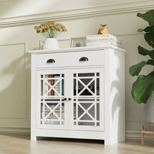 Buffet Sidebord, Kitchen Storage Cabinet with Doors and Adjustable Shelf, White, 31.4" W x 31.4" H