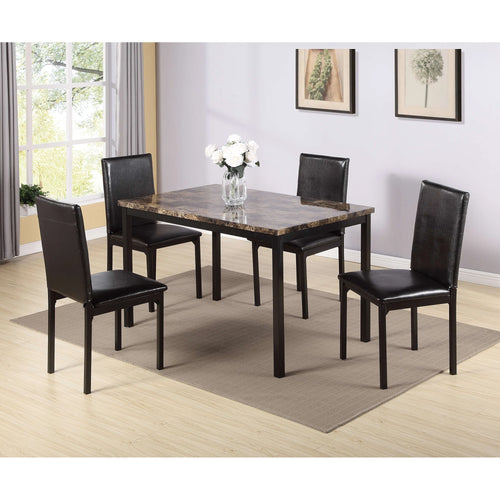 Furniture 5 Piece Metal Dinette Set Include 1 Faux Marble Top Table / 4 Black Chairs